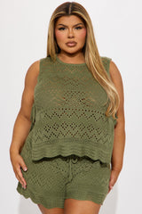 Sandy Beaches Crochet Short Set - Olive