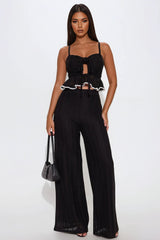 Marbella Peplum Pant Set - Black