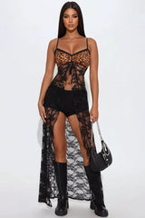 Wild Moves Leopard Lace Short Set - Black