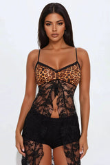 Wild Moves Leopard Lace Short Set - Black