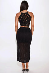 Frances Crochet Maxi Skirt Set - Black