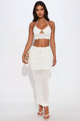 Del Mar Crochet Maxi Skirt Set - Cream