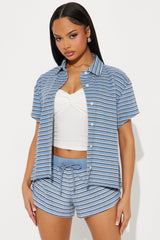 Having Fun Striped Short Set - Blue/combo
