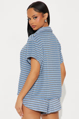 Having Fun Striped Short Set - Blue/combo