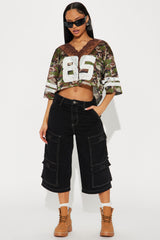 Denize High Rise Cargo Denim Jorts - Black