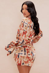 Evelina Satin Skirt Set - Taupe/combo