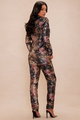 Leandra Satin Blazer Suit Set - Taupe/combo