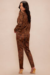 Seraya Satin Blazer Suit Set - Brown/combo