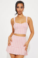 Baby Doll 3 Piece Plaid Mini Skirt Set  - Pink/combo