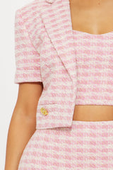 Baby Doll 3 Piece Plaid Mini Skirt Set  - Pink/combo