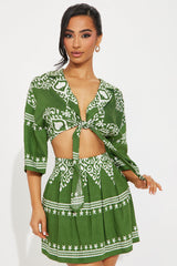 The Christina Linen Skirt Set - Olive/combo