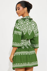 The Christina Linen Skirt Set - Olive/combo