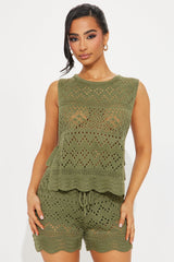 Sandy Beaches Crochet Short Set - Olive