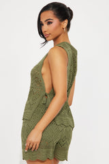 Sandy Beaches Crochet Short Set - Olive