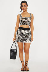 Rhea Crochet Skirt Set - Black/White