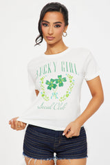 Lucky Girl Social Club Baby Tee - Cream