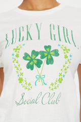 Lucky Girl Social Club Baby Tee - Cream