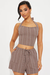 Coastal Retreat Linen Short Set - Brown/combo