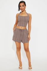 Coastal Retreat Linen Short Set - Brown/combo