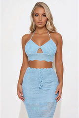 Del Mar Crochet Maxi Skirt Set - Light Blue