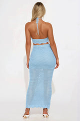 Del Mar Crochet Maxi Skirt Set - Light Blue