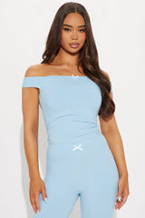 Clara Off Shoulder Ribbed Capri Set - Light Blue