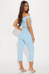 Clara Off Shoulder Ribbed Capri Set - Light Blue