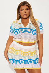 Walks By The Beach Crochet Mini Skirt Set - Multi Color