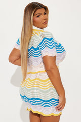 Walks By The Beach Crochet Mini Skirt Set - Multi Color