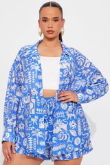 Ocean Breeze Linen Short Set - Blue/combo