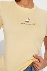 Have A Rice Day Embroidered Tee - Yellow