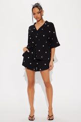 Pretty Girl Era Embroidered Short Set - Black