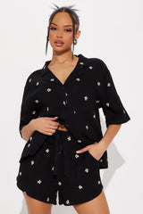 Pretty Girl Era Embroidered Short Set - Black