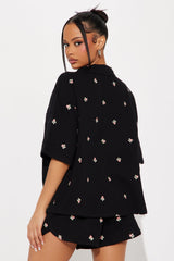 Pretty Girl Era Embroidered Short Set - Black