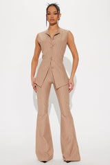 Like A Boss Pinstripe Vest And Pant Set - Taupe