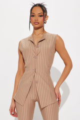 Like A Boss Pinstripe Vest And Pant Set - Taupe