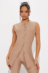 Like A Boss Pinstripe Vest And Pant Set - Taupe