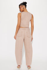 Free Spirit Barrel Jean  Set - Taupe