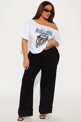 The Rolling Stones Leopard Off Shoulder Top - Cream