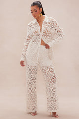 Catalina Crochet Flare Pant Set - Cream