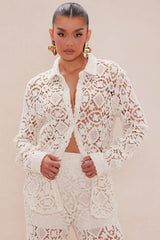 Catalina Crochet Flare Pant Set - Cream