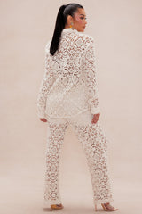 Catalina Crochet Flare Pant Set - Cream