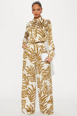 Tropical Moment Satin Pant Set  - Green/combo