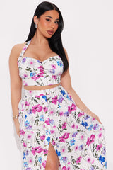 Floral Embrace Midi Skirt Set - Blue/combo