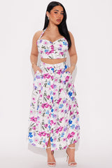 Floral Embrace Midi Skirt Set - Blue/combo