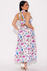 Floral Embrace Midi Skirt Set - Blue/combo