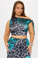 On The Prowl Leopard Skirt Set - Aqua/Combo