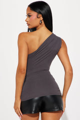 Confident Woman One Shoulder Top - Charcoal