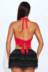 Game Day Washed Halter Top - Red