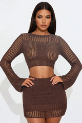 Ready For Vacation Crochet Skirt Set - Chocolate